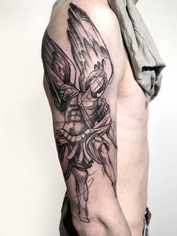 Sketch Engel Krieger Blackwork Tattoo frevler Tattostudio Hannover