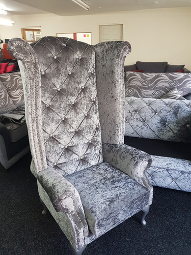 Chesterfield High Queen Anne Wing Back Chair in Grey Crushed Velvet | NCF