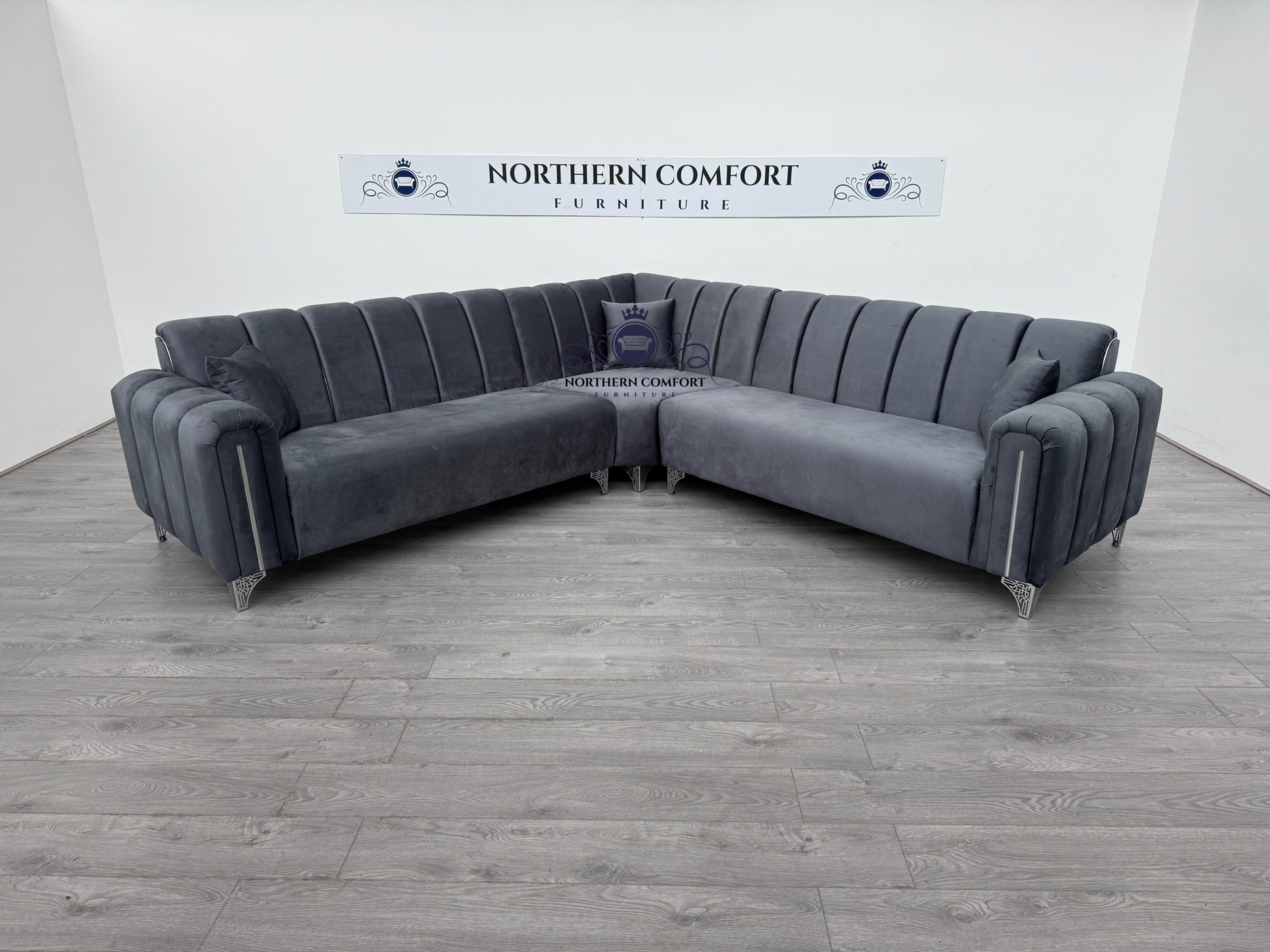 Antalya Corner Sofa in Steel Plush Velvet