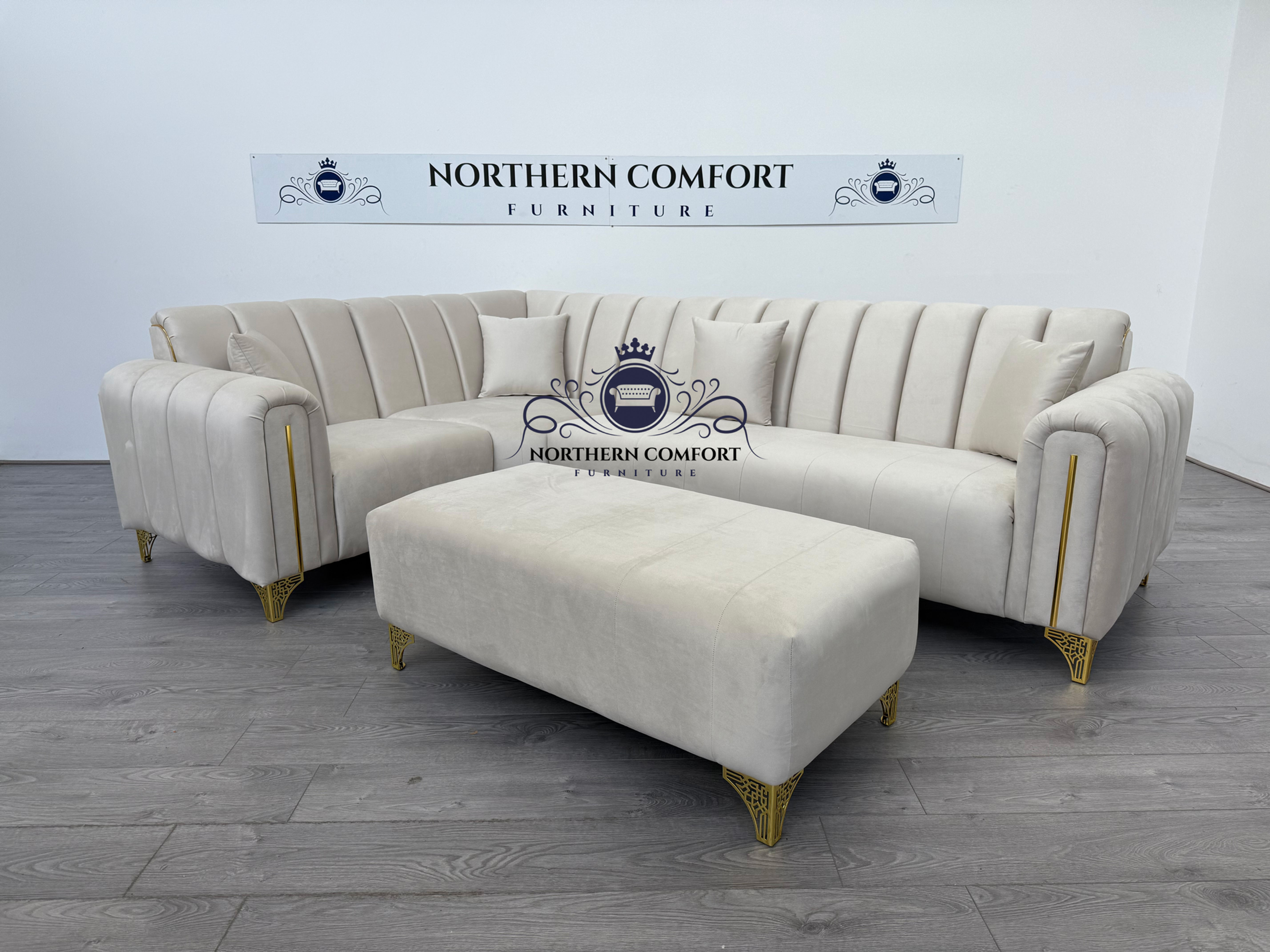 Antalya Corner Sofa in Cream Plush Velvet