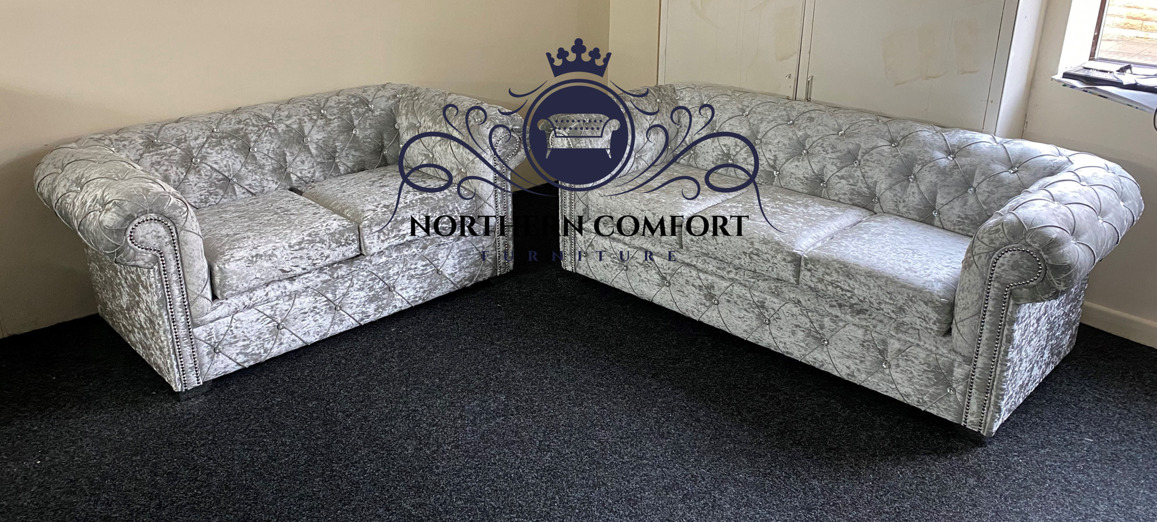 Chesterfield Sofa in Silver Crushed Velvet