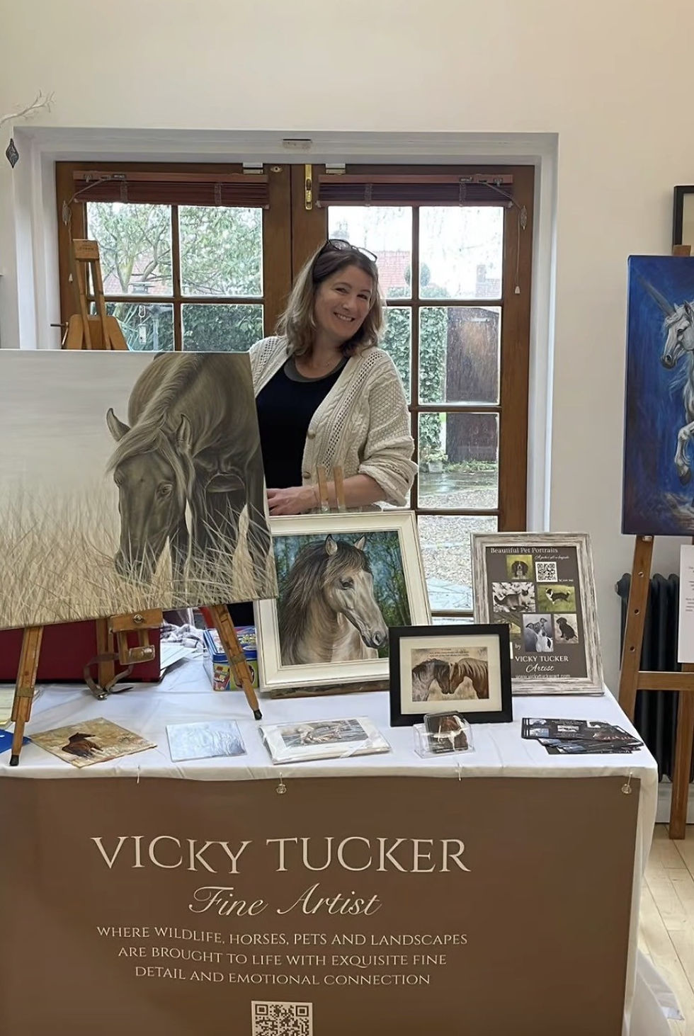 Vicky Tucker artist with her pop-up exhibition at the Helmsley ARt Centre.