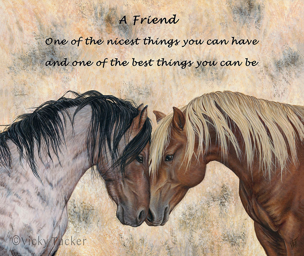 Thumbnail: Fine art horse print 'Friends' by Vicky Tucker featuring two horses touching foreheads symbolising trust, and friendship.