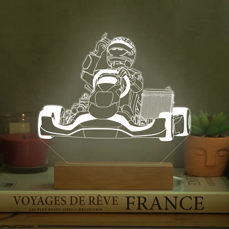 Miniature : Lampe LED 3D karting Victoire personnalisée - Cadeau champion de kart et fan de podium