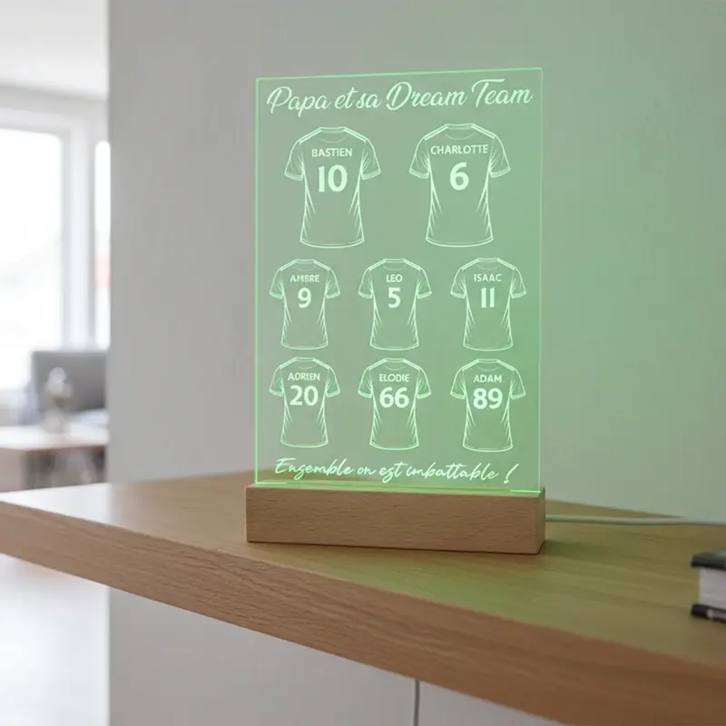 L'équipe de rêve de papa, personnalisée avec prénoms et numéros façon maillots de football, cadeau idéale pour papa