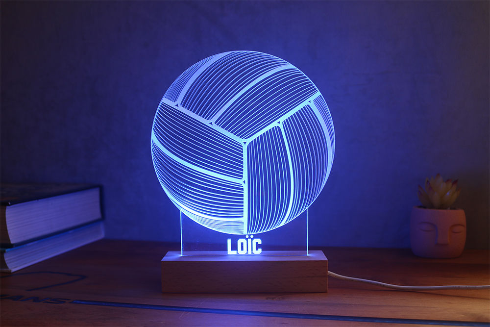 Lampe LED volley-ball personnalisée avec prénom - Cadeau joueur de volley, fan de beach volley et sport collectifs