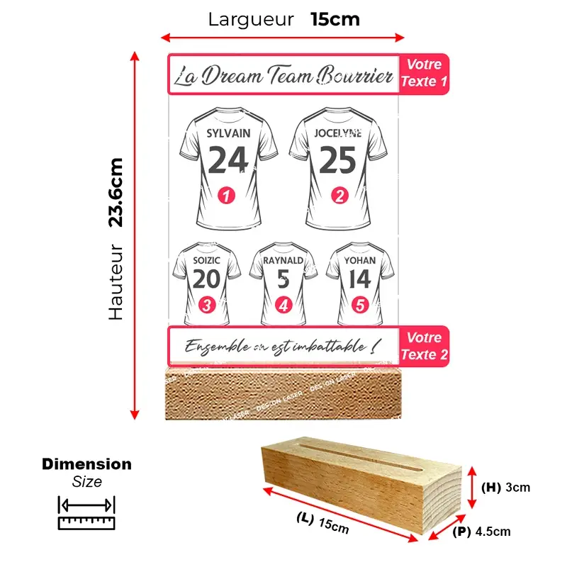 L'équipe de rêve de papa, personnalisée avec prénoms et numéros façon maillots de football, cadeau idéale pour papa