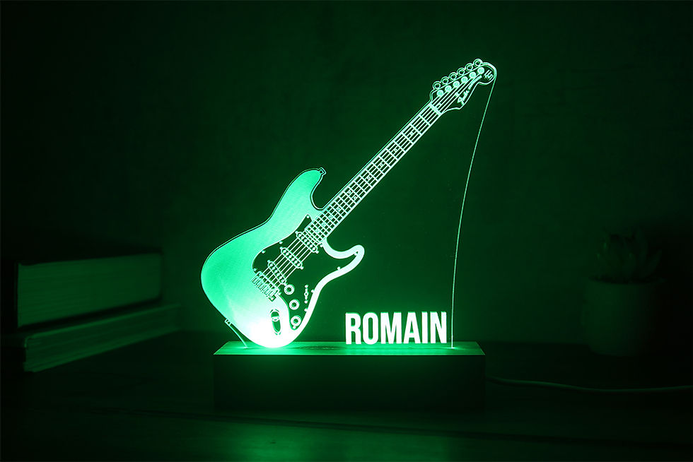 Miniature : Lampe LED guitare Fender Stratocaster personnalisée - Cadeau fan de Jimi Hendrix, guitariste iconique et musique