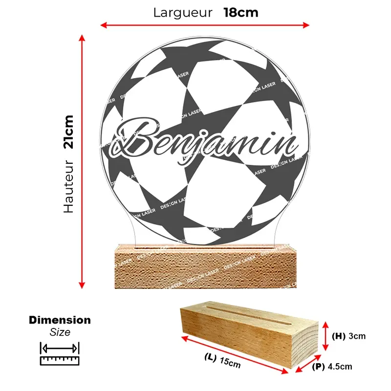 Lampe ballon de football personnalisée | idée cadeau joueur de football personnalisée | veilleuse footballeur