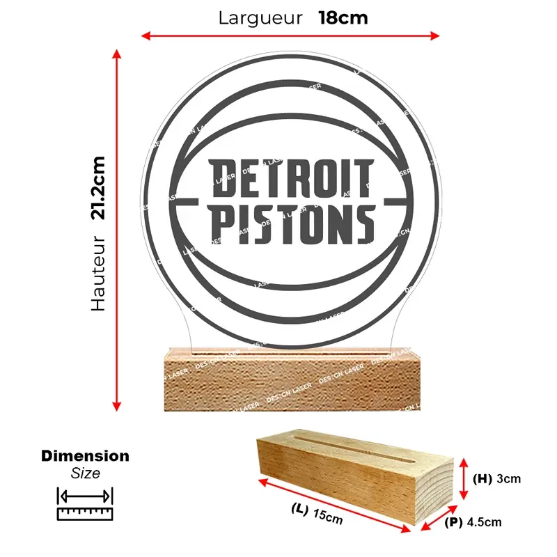 Lampe Led logo Detroit Pistons - NBA | idée cadeau basket | décoration pour basketteur