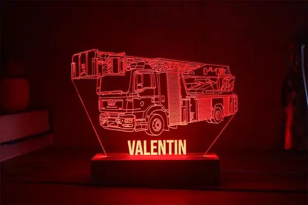 Lampe camion de pompier personnalisée | Idée cadeau pompier personnalisé | Cadeau JSP | Décoration pour sapeur pompier