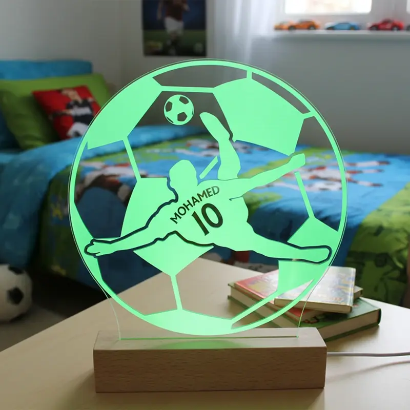 Lampe LED joueur de football personnalisée en plexiglas gravé au laser