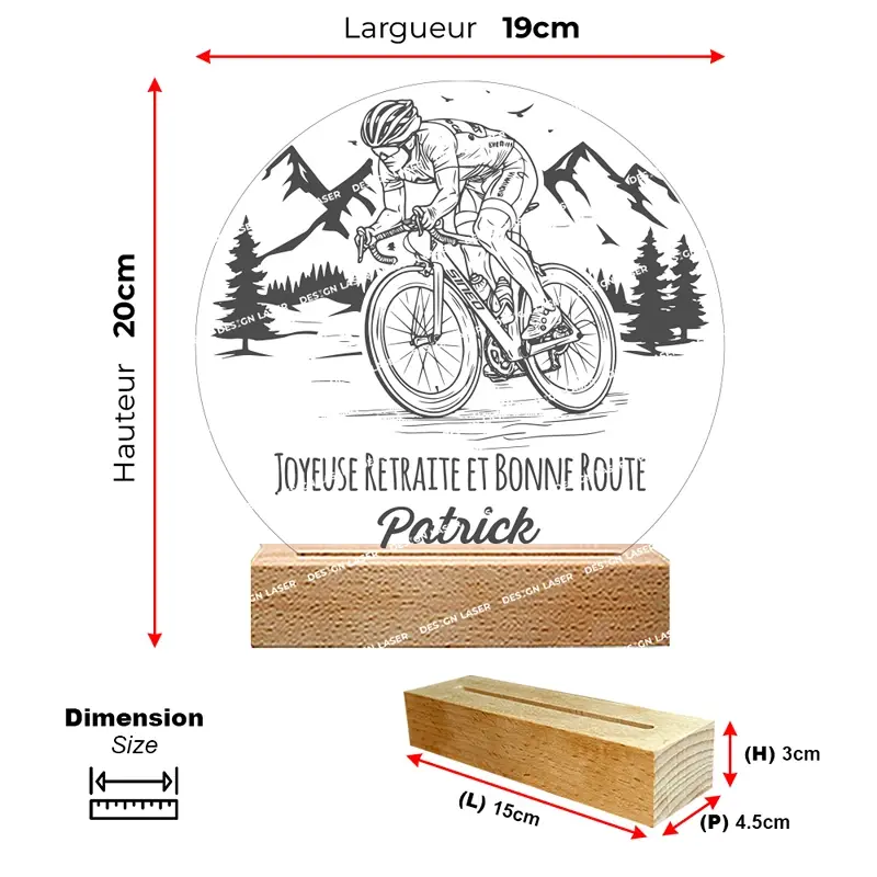 Lampe cycliste personnalisée | Cadeau cycliste homme | veilleuse 3D