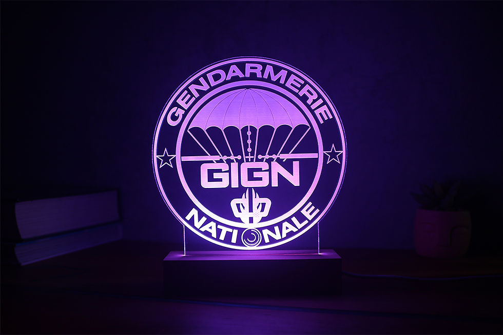 Miniature : Lampe LED logo GIGN personnalisé - Cadeau fan du groupe d'intervention et soutien aux forces de l'ordre