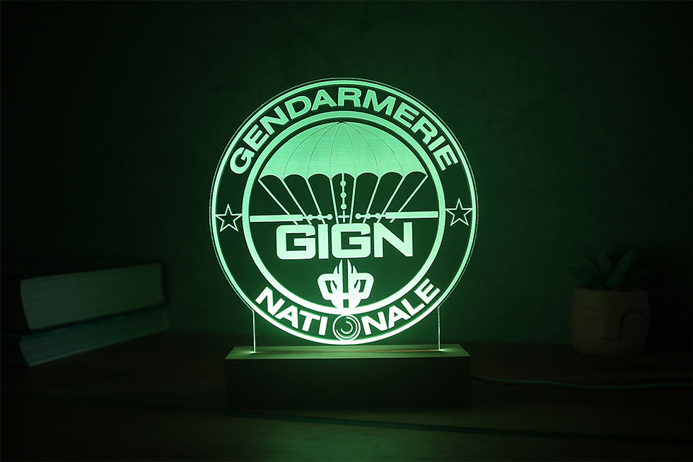 Miniature : Lampe LED logo GIGN personnalisé - Cadeau fan du groupe d'intervention et soutien aux forces de l'ordre
