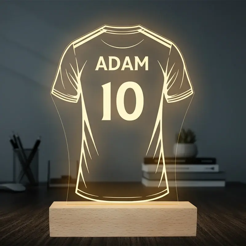 Lampe LED football personnalisée en plexiglas avec prénom et numéro