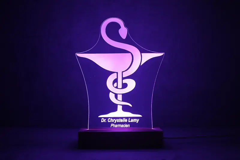 Miniature : Lampe LED Pharmacien personnalisée - Veilleuse caducée et mortier pour pharmacie et étudiant en pharmacie