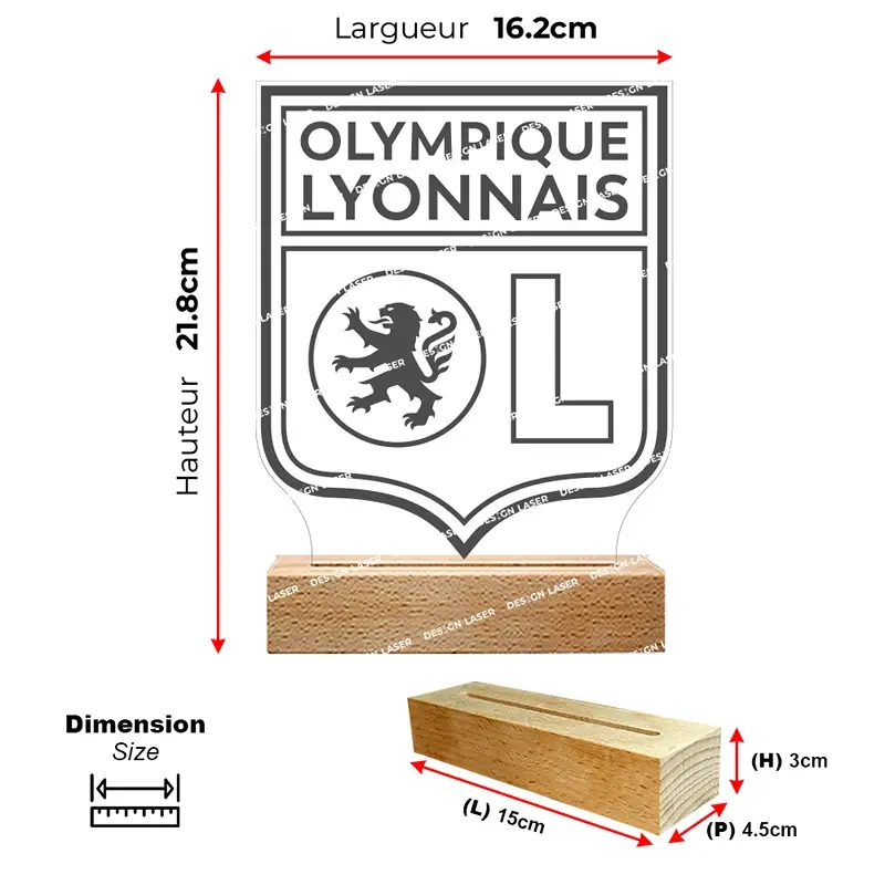 Lampe led Olympique Lyonnais | idée cadeau supporter olympique lyonnais | logo olympique lyonnais