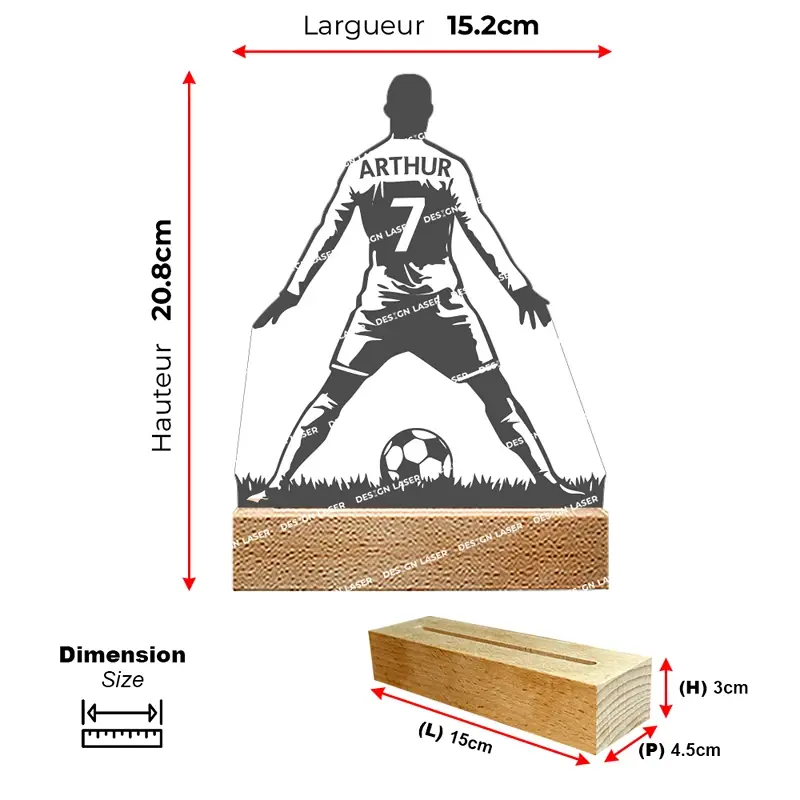 Lampe LED C. Ronaldo personnalisée | veilleuse football | idée cadeau football enfant