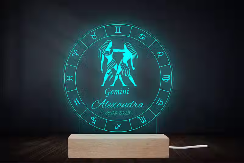 Lampe Astrologique Gémeaux Personnalisée | Veilleuse signe du zodiaque