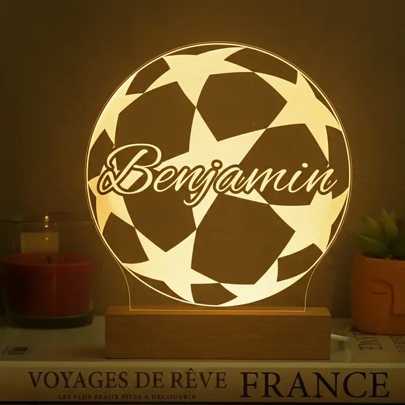 Miniature : Lampe LED ballon de football personnalisé - Veilleuse cadeau footballeur amateur et passionné de foot