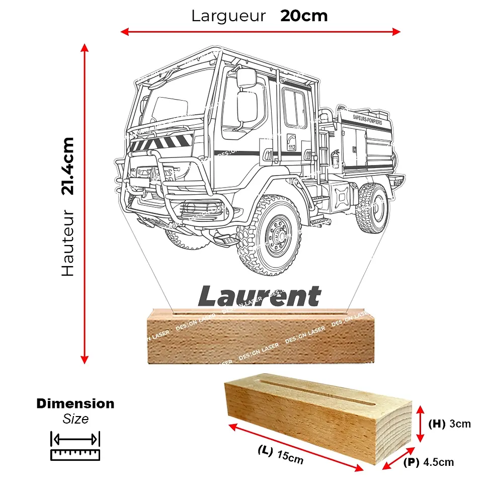 Lampe LED Camion de Pompier CCF Personnalisée avec Prénom