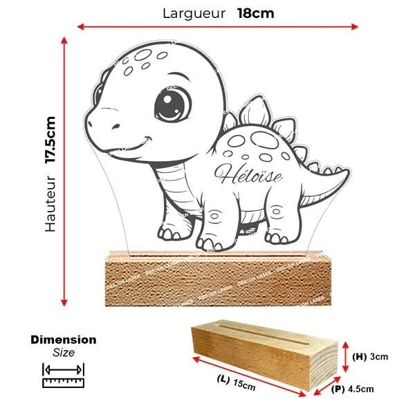 Lampe veilleuse led dinosaure personnalisée avec le prénom
