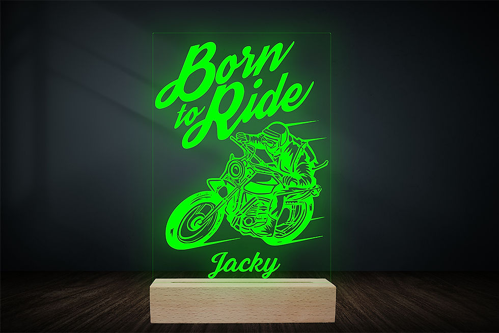 Miniature : Lampe LED moto Born to Ride personnalisée - Cadeau biker, passionné de custom et décoration garage moto