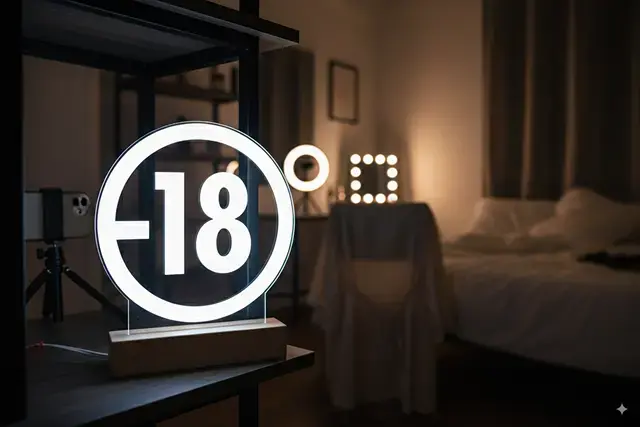 Miniature : Lampe LED logo moins de 18 ans personnalisé - Cadeau humour pour anniversaire 18 ans et décoration fête majeure