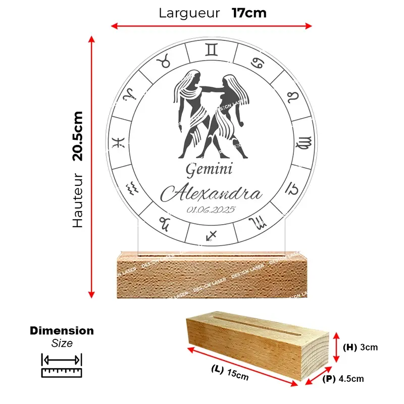 Miniature : Lampe LED signe astrologique Gémeaux personnalisée - Cadeau natif des Gémeaux, fan d'horoscope et décoration chambre