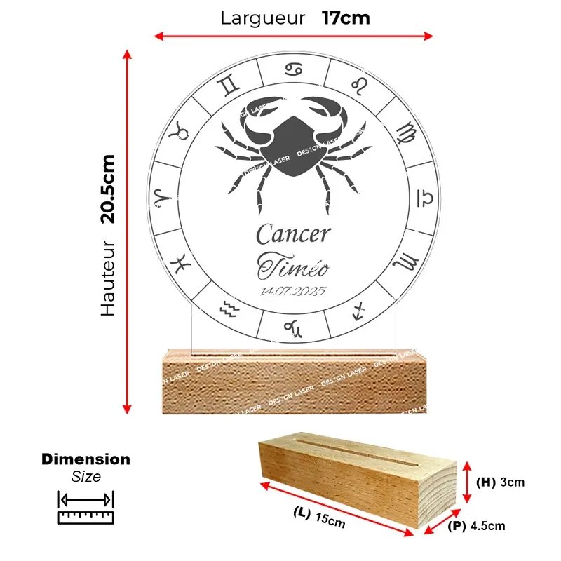 Miniature : Lampe LED signe astrologique Cancer personnalisée - Cadeau natif du Cancer, passionné de lune et déco astro