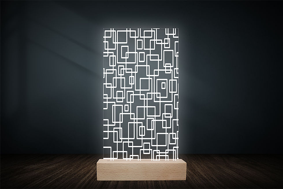 Miniature : Lampe LED carré abstrait personnalisé - Cadeau fan d'art moderne et décoration murale géométrique