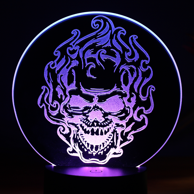 Miniature : Lampe LED Miroir Tête de mort en feu