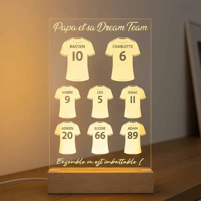 L'équipe de rêve de papa, personnalisée avec prénoms et numéros façon maillots de football, cadeau idéale pour papa