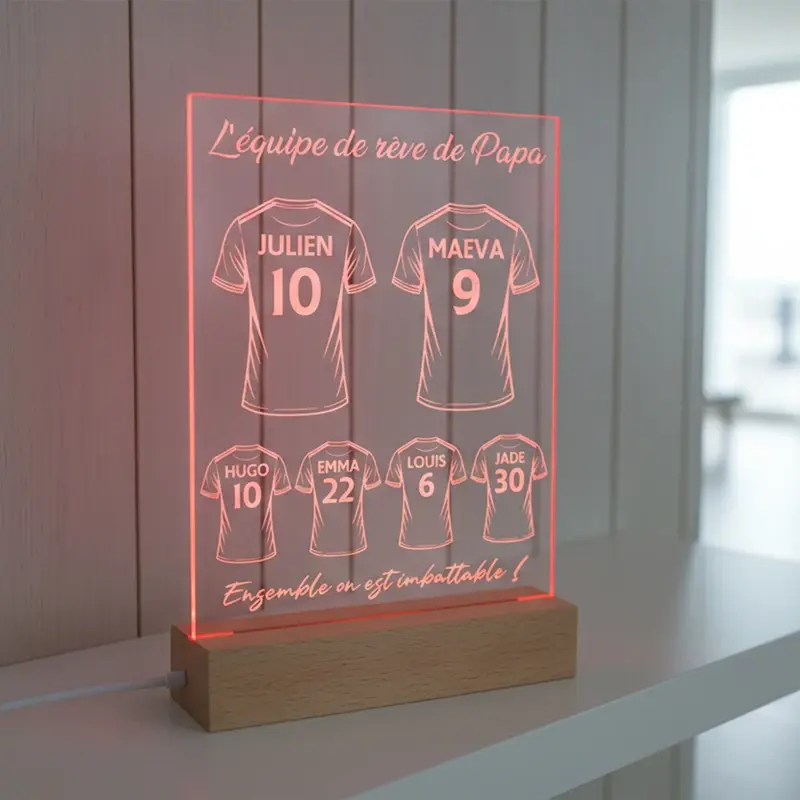 L'équipe de rêve de papa, personnalisée avec prénoms et numéros façon maillots de football, cadeau idéale pour papa