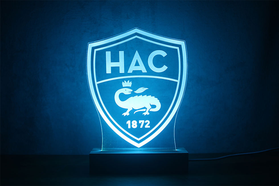 Miniature : Lampe LED HAC Le Havre personnalisée - Cadeau supporter Ciel et Marine et fan du Havre