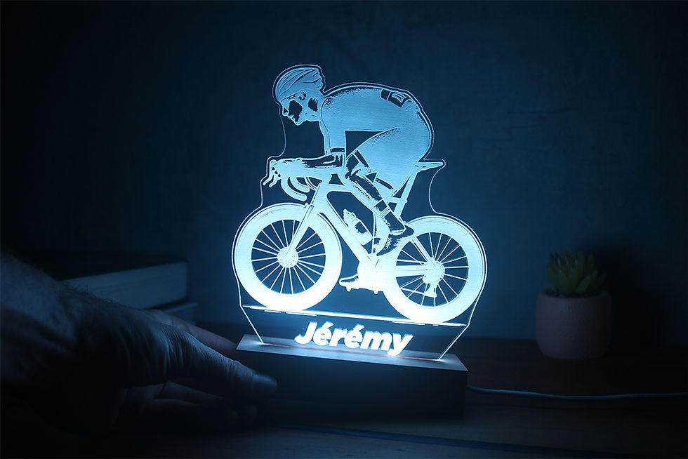 Miniature : Lampe LED cycliste personnalisée avec prénom - Cadeau passionné de vélo, coureur cycliste et fan du Tour de France