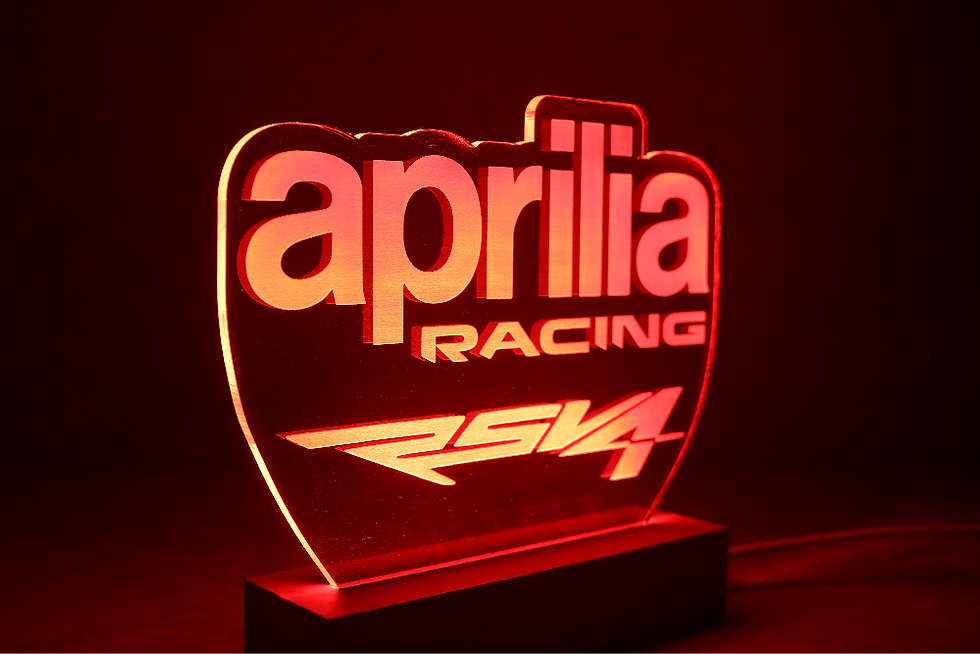 Miniature : Lampe LED logo Aprilia personnalisée - Cadeau fan de la marque de Noale et passionné de moto italienne sportive