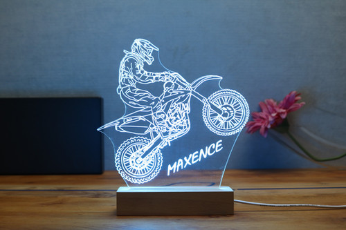 Lampe 3D Moto Motocross Personnalisable 16 Couleurs - Veilleuse Avec Nom Ou Message