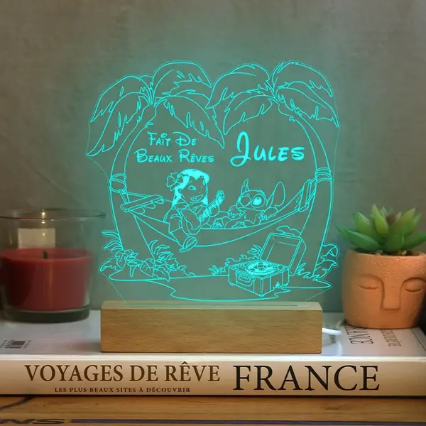 Miniature : Lampe LED Lilo et Stitch Disney personnalisée - Cadeau fan du film d'animation et décoration chambre enfant