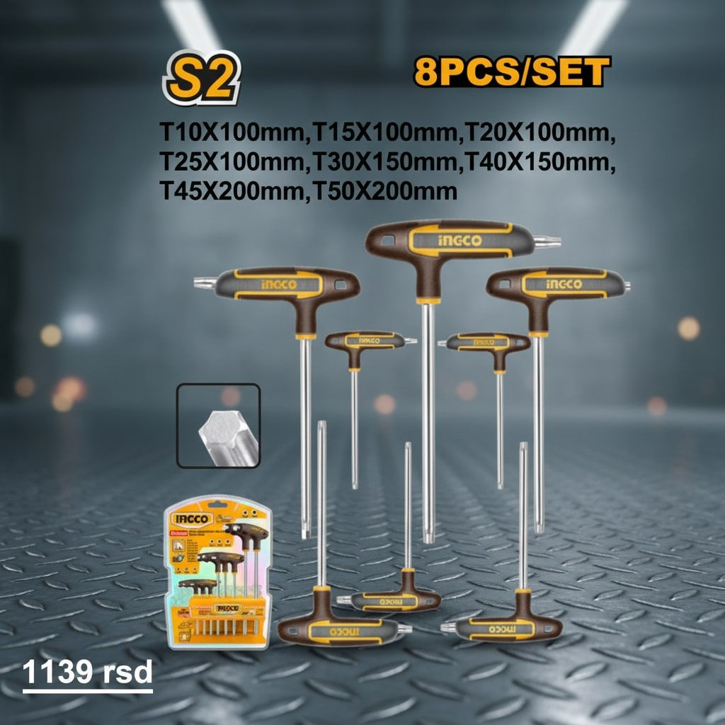Ingco Set torex ključeva sa T ručkom 8/1 HHKT8083