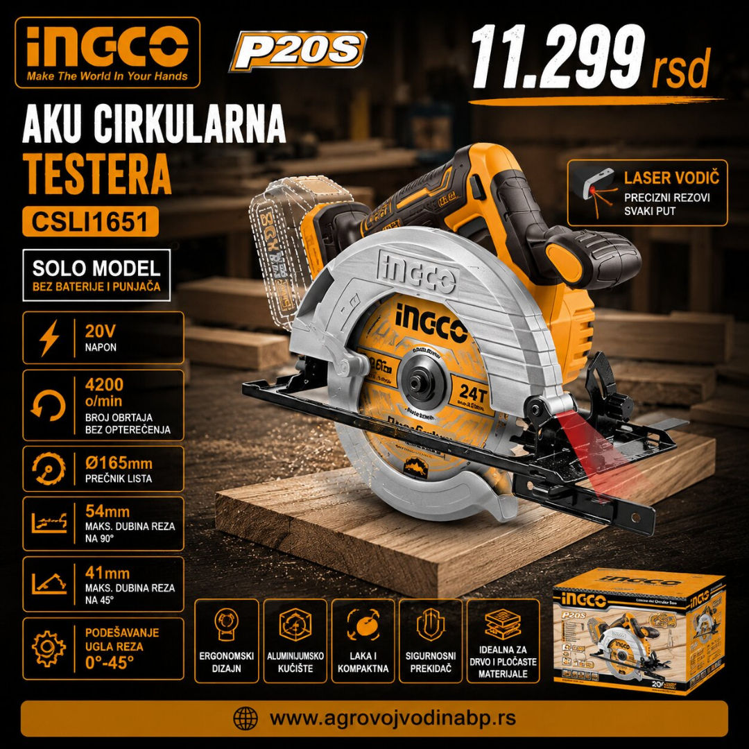 Ingco Aku cirkularna testera 20V CSLI1651