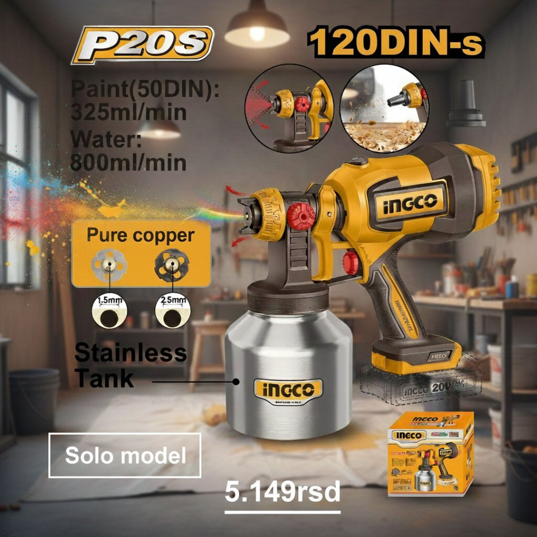 Ingco Aku pištolj za farbanje 20V CSGLI2004