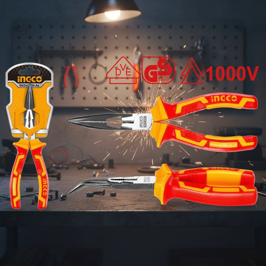 Ingco Špic klešta izolovana zakrivljena 200mm HIBNP28208