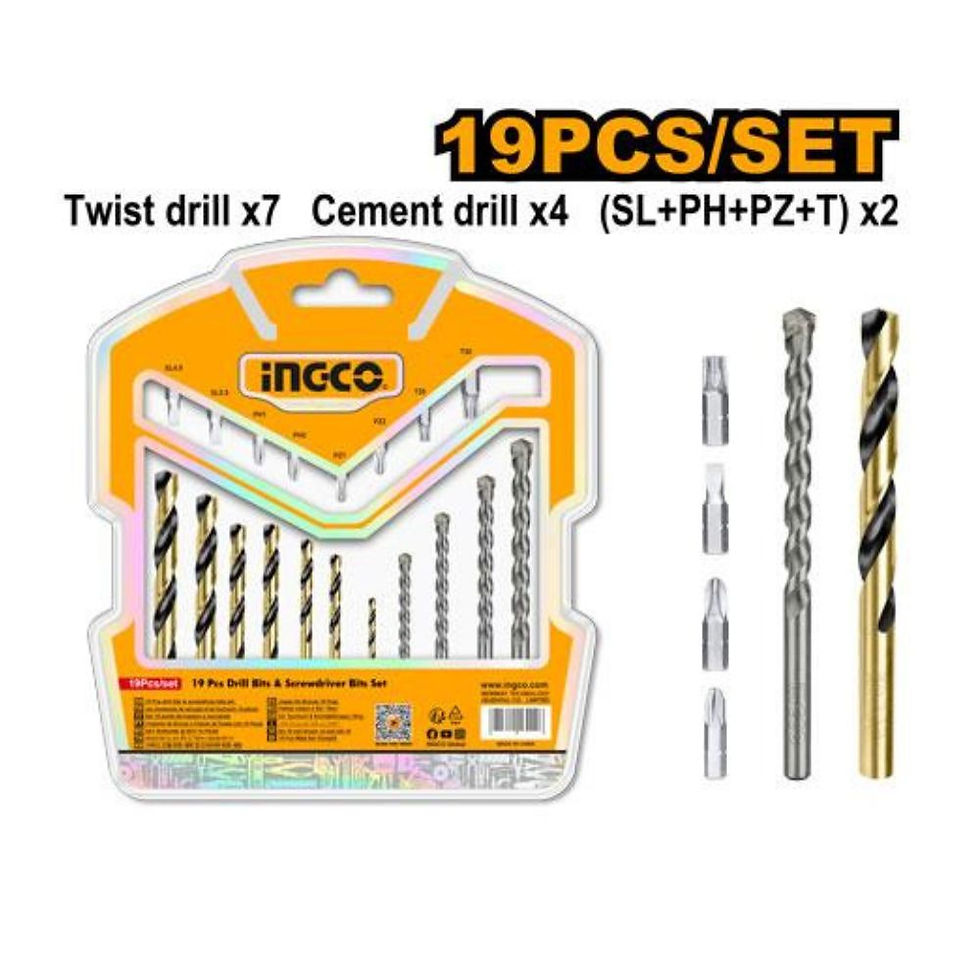 Ingco Set burgija i  bitova 19 kom. AKSDB1901