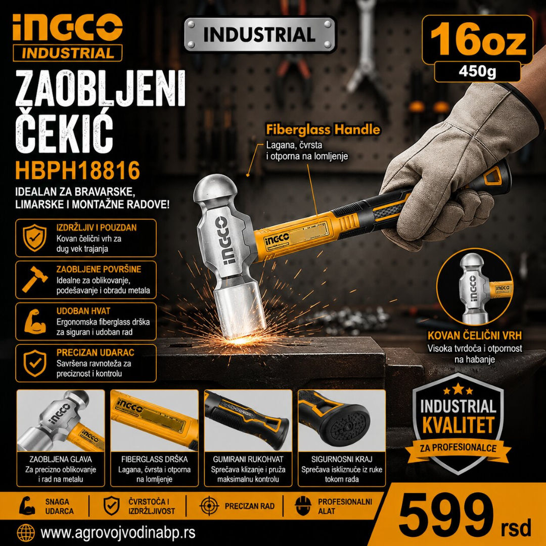 Ingco Zaobljeni čekić HBPH18816