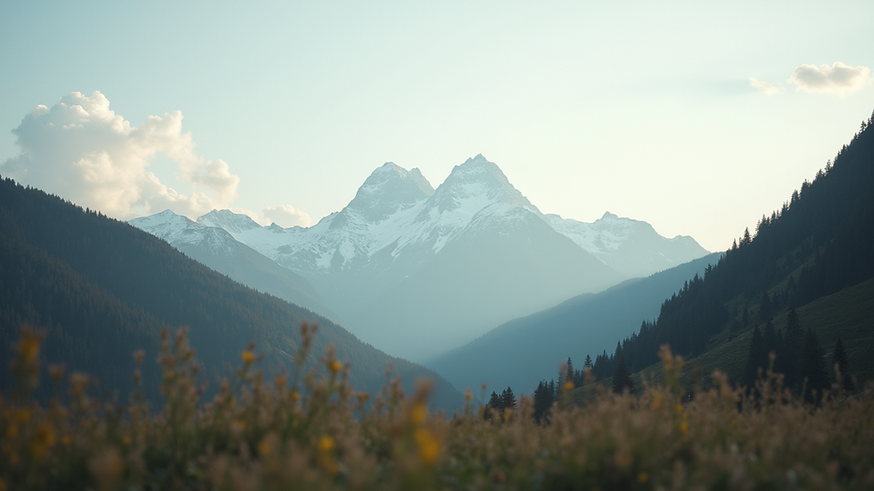 Eye-level view of a serene mountain landscape
