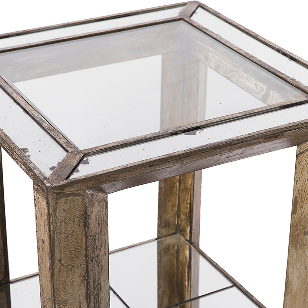 Miniatura: Mesa auxiliar madera y espejo envejecido 60 x 60 x 60 cm