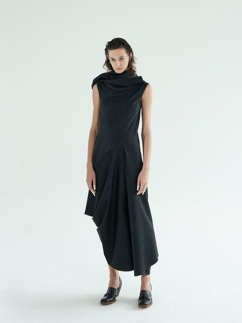 LÙCHEN_SS22_LOOK_15 LEATHER STRAP DRAPED SCARF DRESS