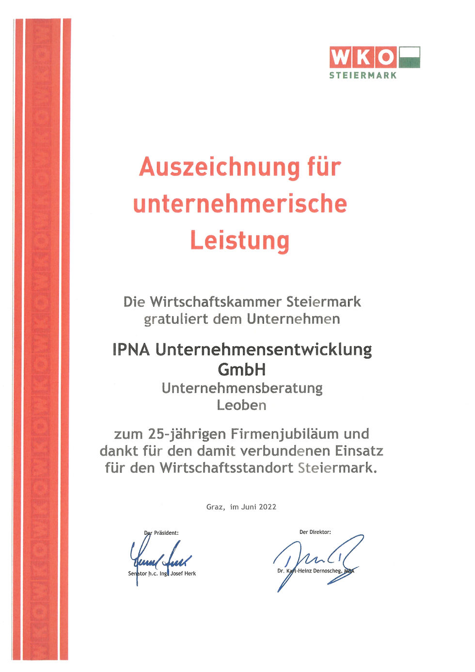 25 Jahre IPNA - Feierliche Urkundenübereichung